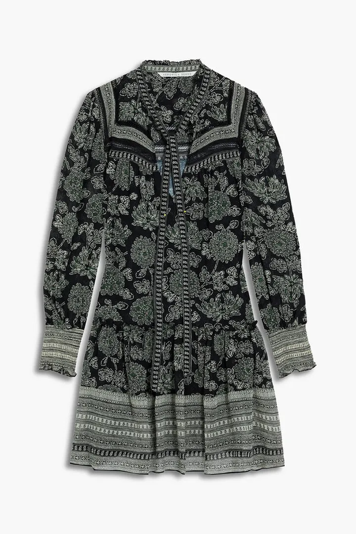 Nadila tie-neck printed silk-chiffon mini dress