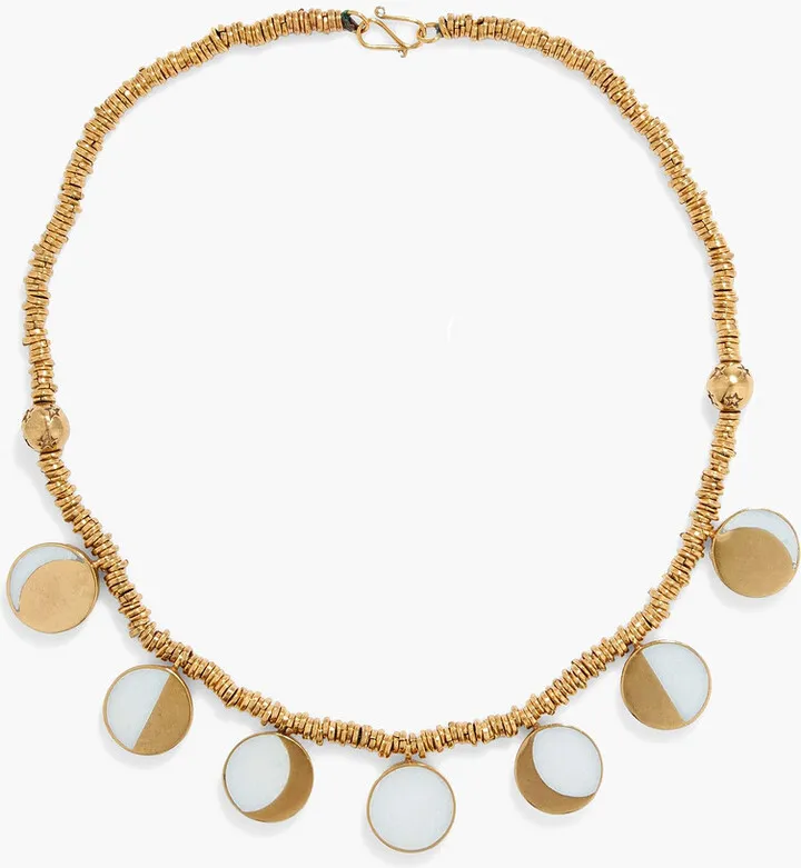 Moon Phase beaded gold-plated white quartz necklace