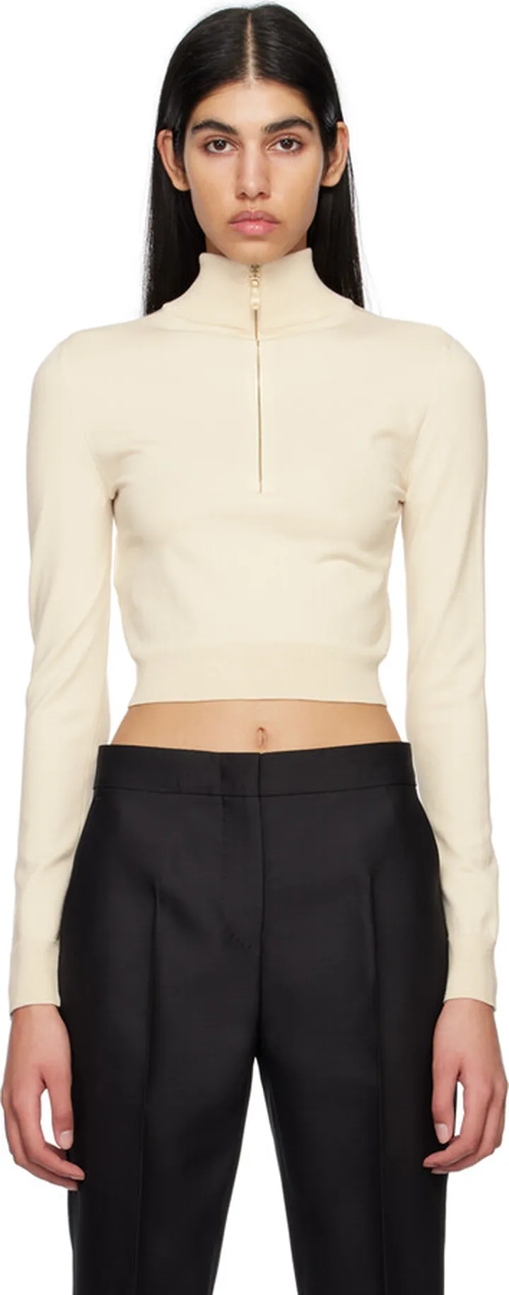 Max Mara Off-White Half-Zip Turtleneck