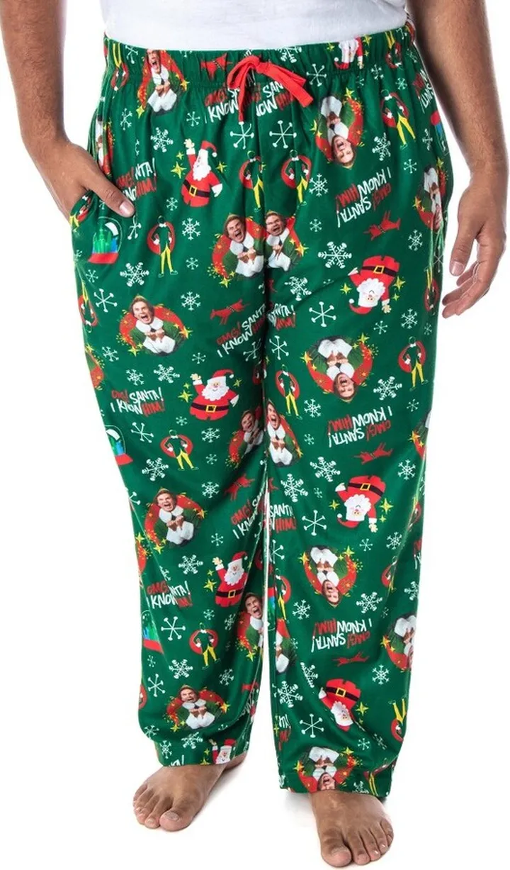 Elf The Movie Men's Buddy OMG! Santa I Know Him! Allover Print Pajama Pants (XL) Green