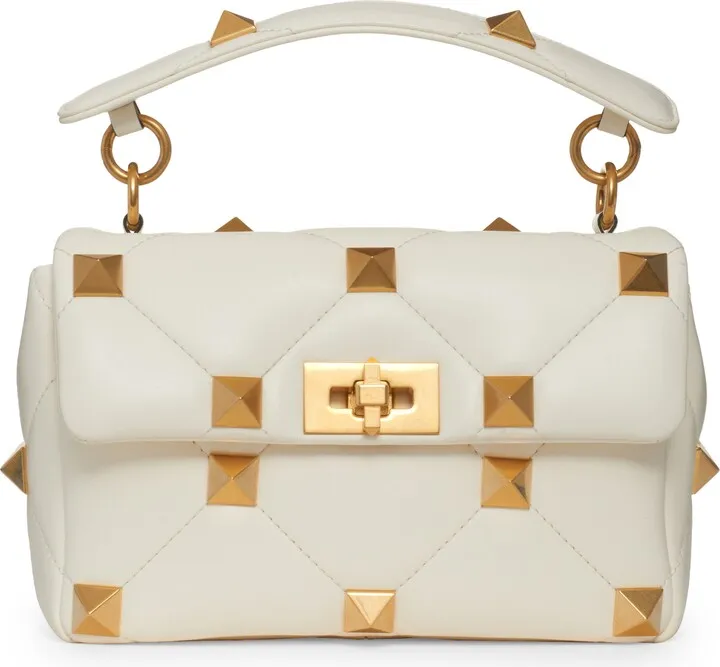 Large Roman Stud Diamond Quilted Leather Shoulder Bag