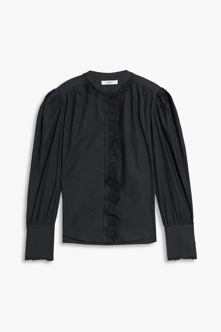 Orlana broderie anglaise-trimmed cotton-poplin blouse