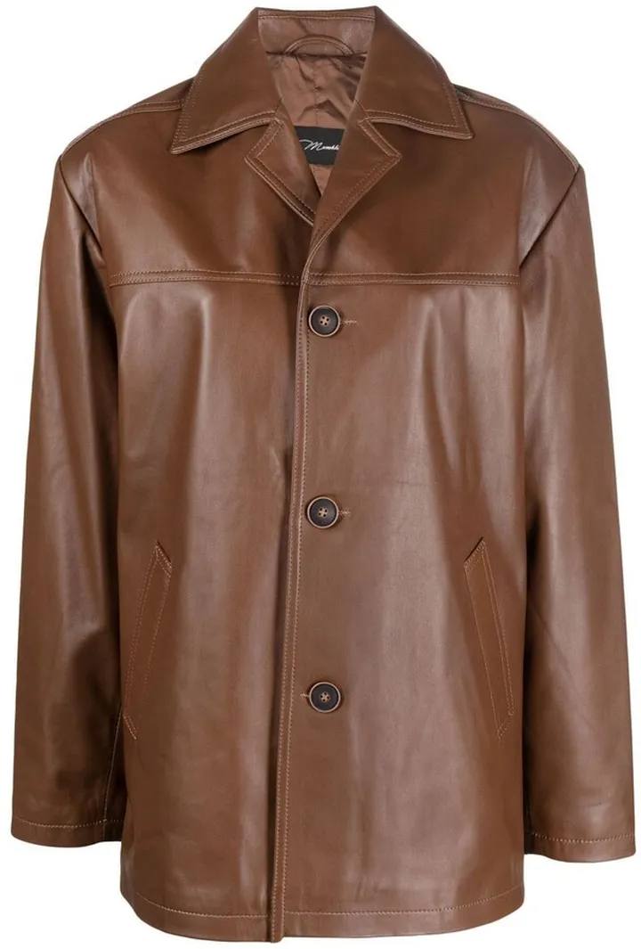 Button-Front Leather Coat