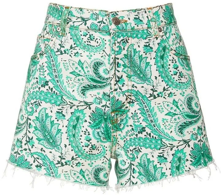 Paisley printed denim shorts