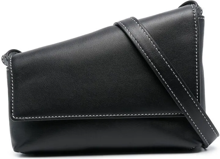 Black Acute Leather Cross Body Bag