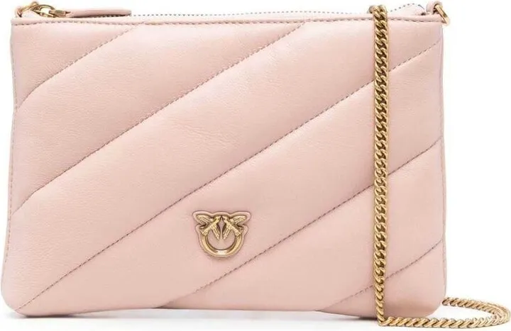 'flat Love Bag' Pink Shoulder Bag With Logo Patch In Smooth Quilted Leather Woman Pinko