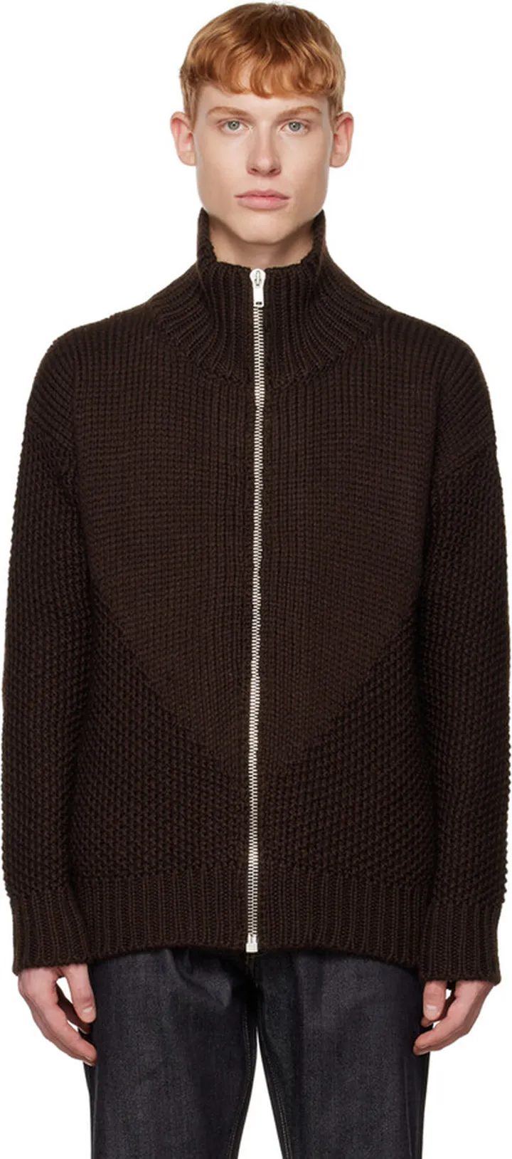 Jil Sander Brown Zip Sweater