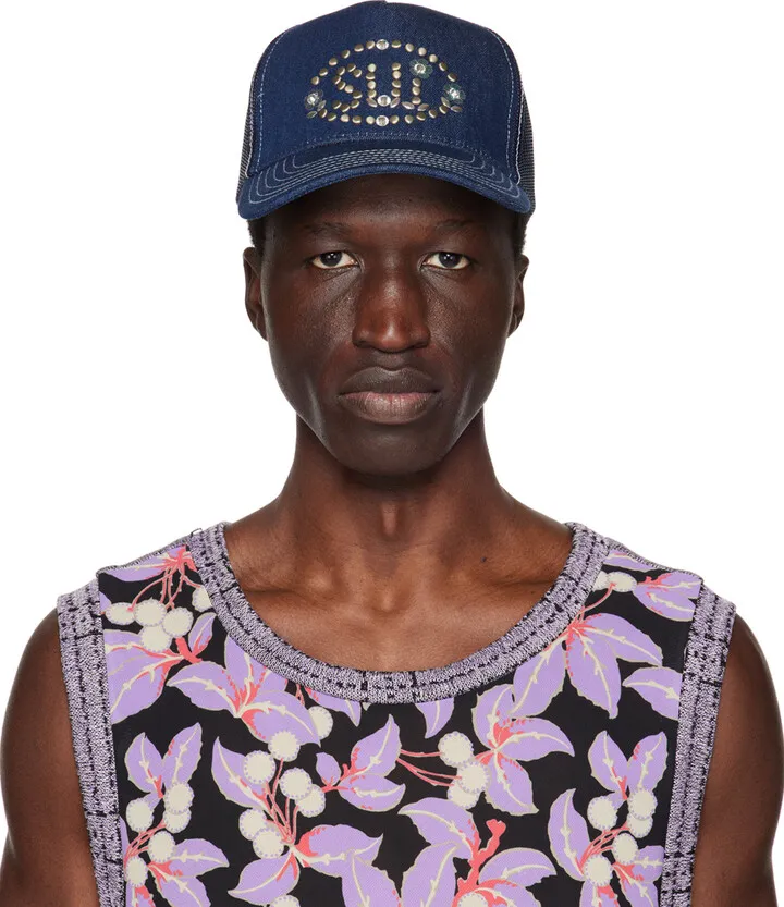 Anna Sui SSENSE Exclusive Blue Studded Denim Cap