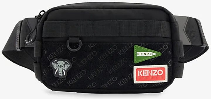Mens Black Jungle Patch-embellished Woven bum bag