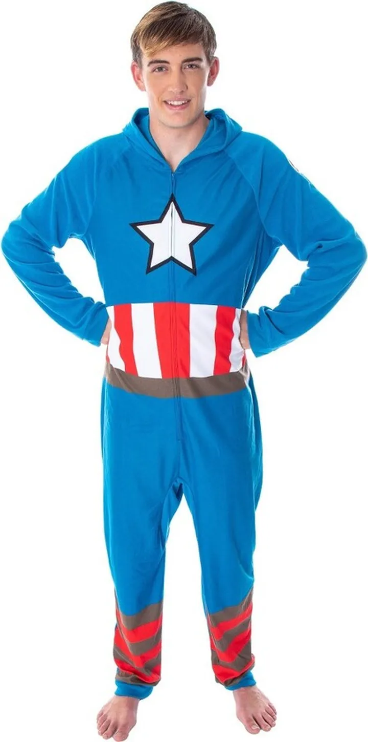 Marvel Men's Captain America Classic Cap Costume Pajama Union Suit Blue