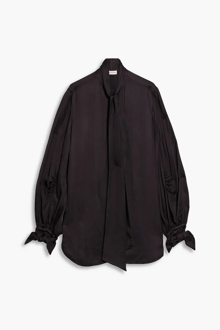 Tie-front gathered faille blouse