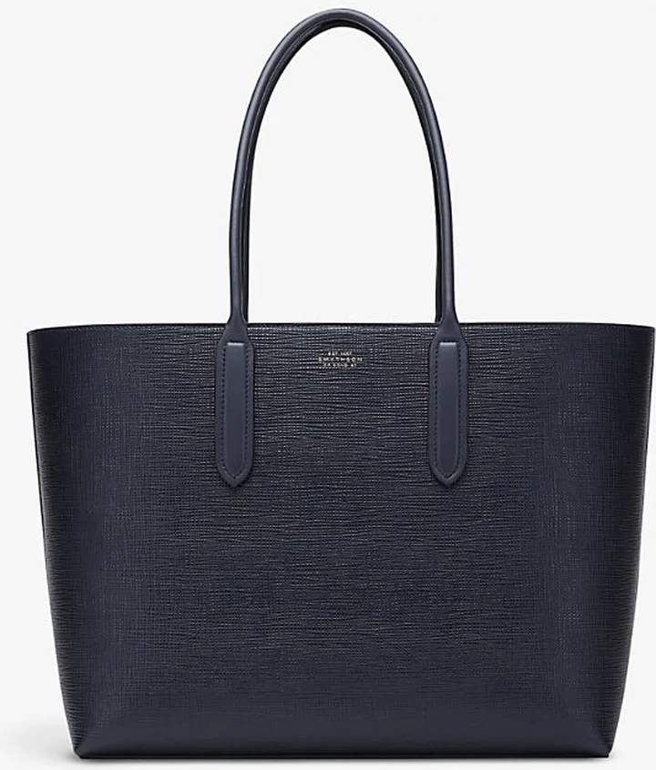 Womens Navy Panama Cross-grain Leather Tote bag