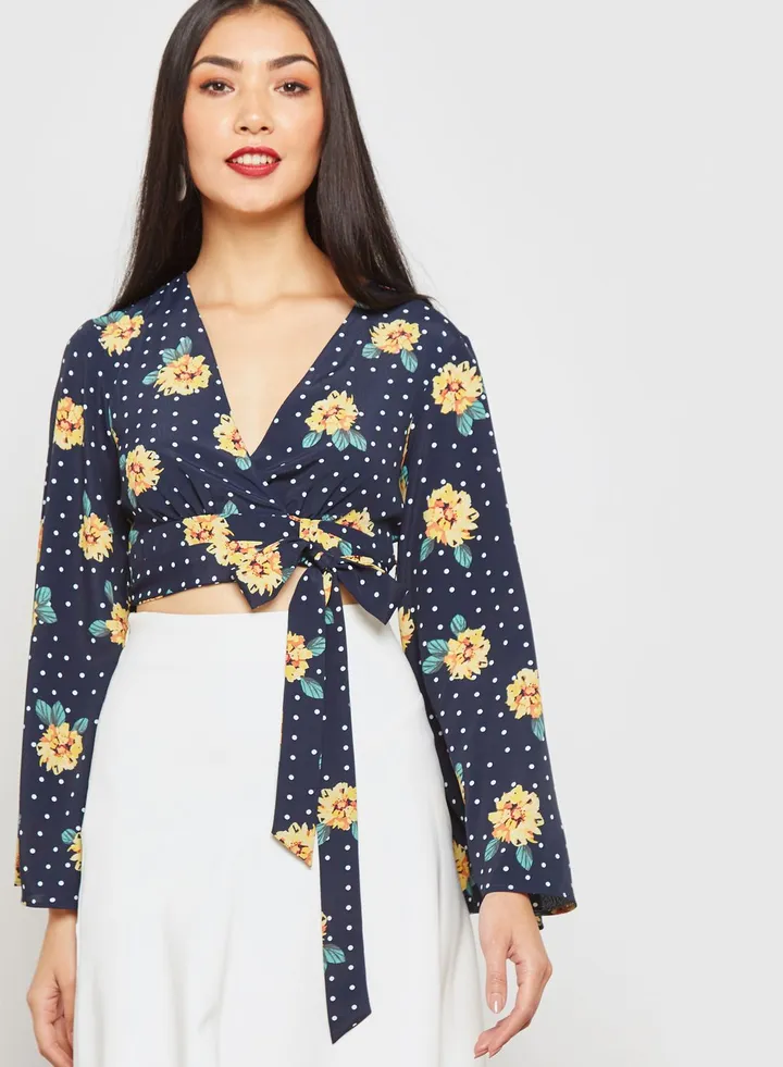 Floral Print Plunge Crop Top