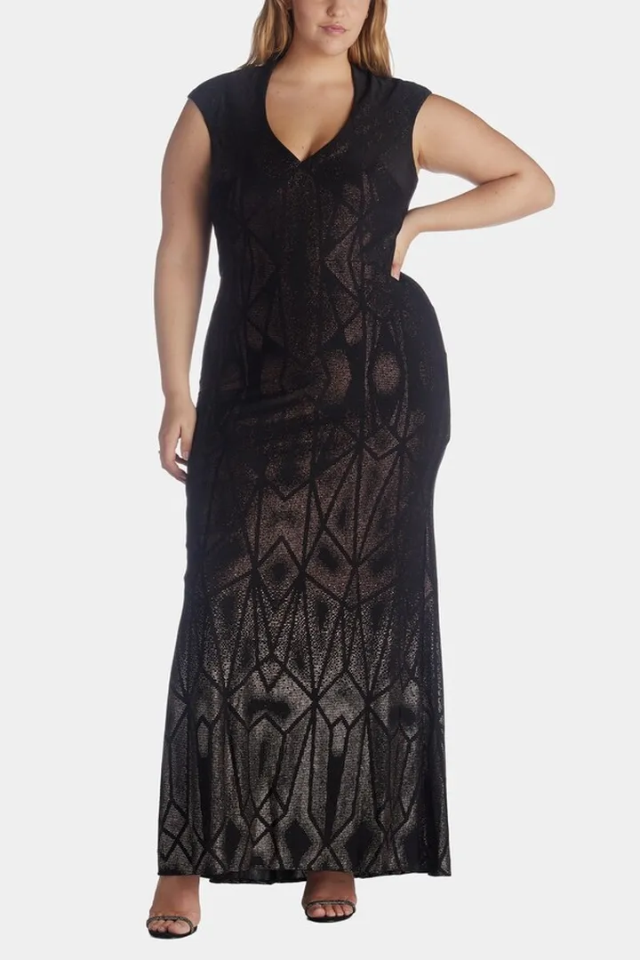Long Cap Sleeve Glitter Ombre Dress