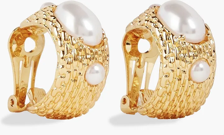 Gold-tone faux pearl clip earrings