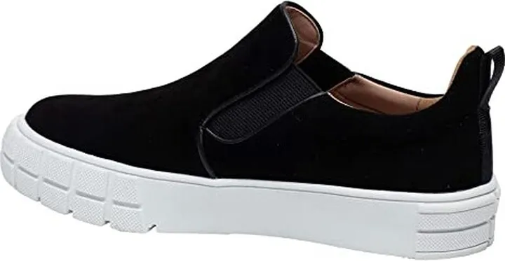 KENLY - Women's Essential Slip On Casual Sneakers with Pull Tab and Elastic Gore Black Suede 8.5M