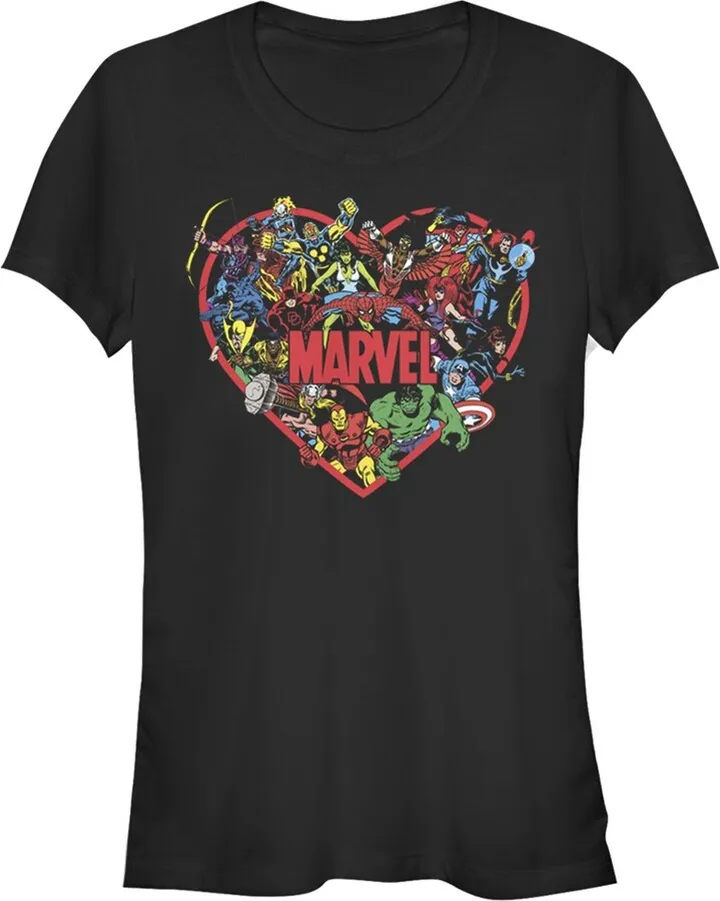 Junior's Marvel Heroes Unite Heart T-Shirt - Black - Medium