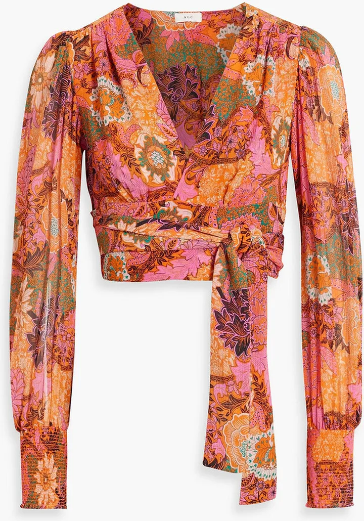 Samara cropped floral-print silk-georgette wrap blouse