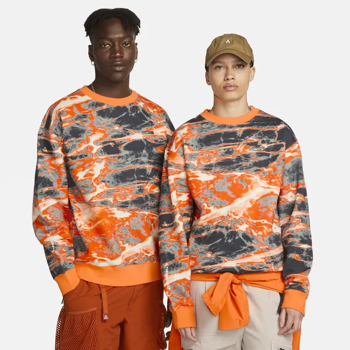 Unisex Nike ACG Nike Therma-FIT Fleece Allover Print Crew in Orange