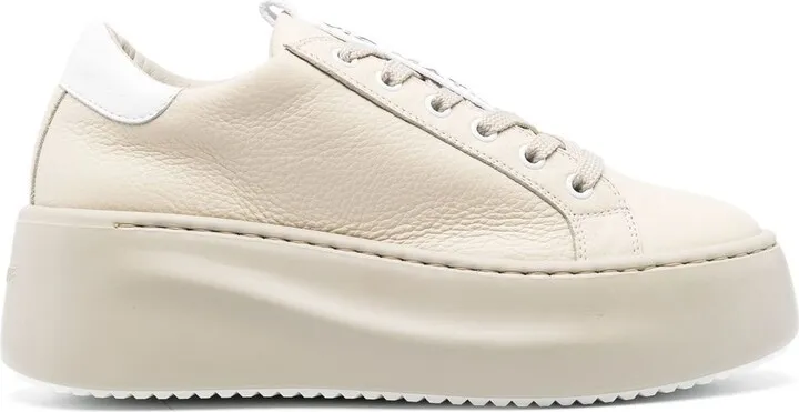 Leather Platform Lace-Up Sneakers