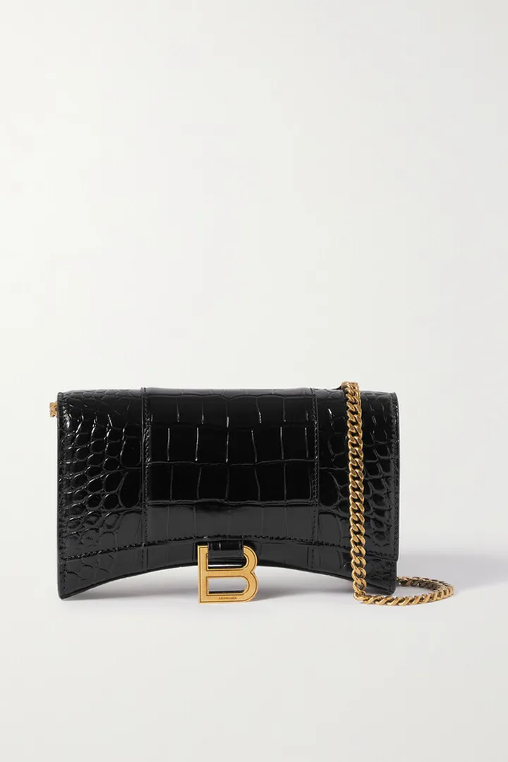 Balenciaga - Hourglass Croc-effect Leather Shoulder Bag - Black
