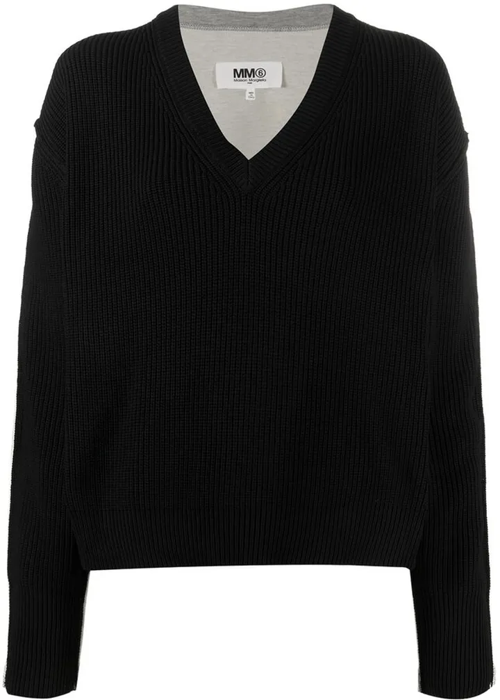 two-tone V-neck jumper