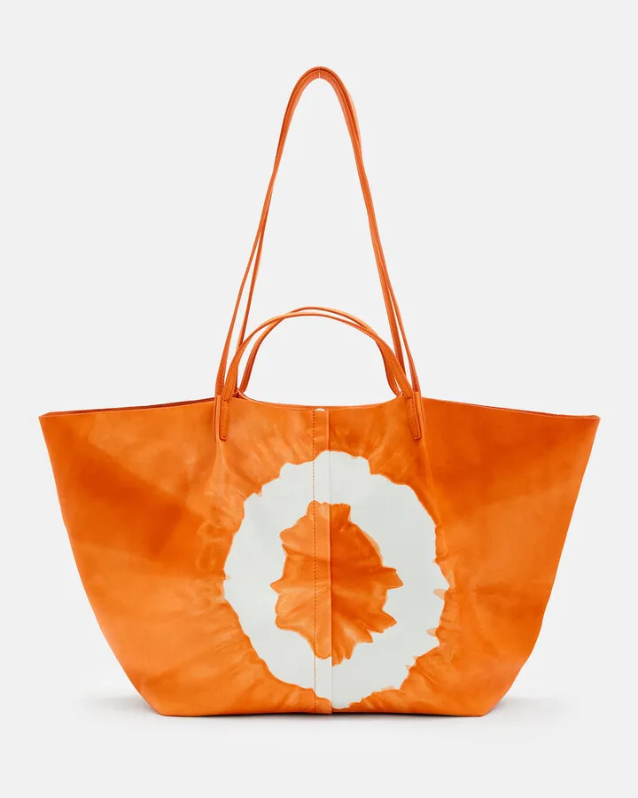 Hannah Tie Dye Leather Tote Bag - Sherbert Orange