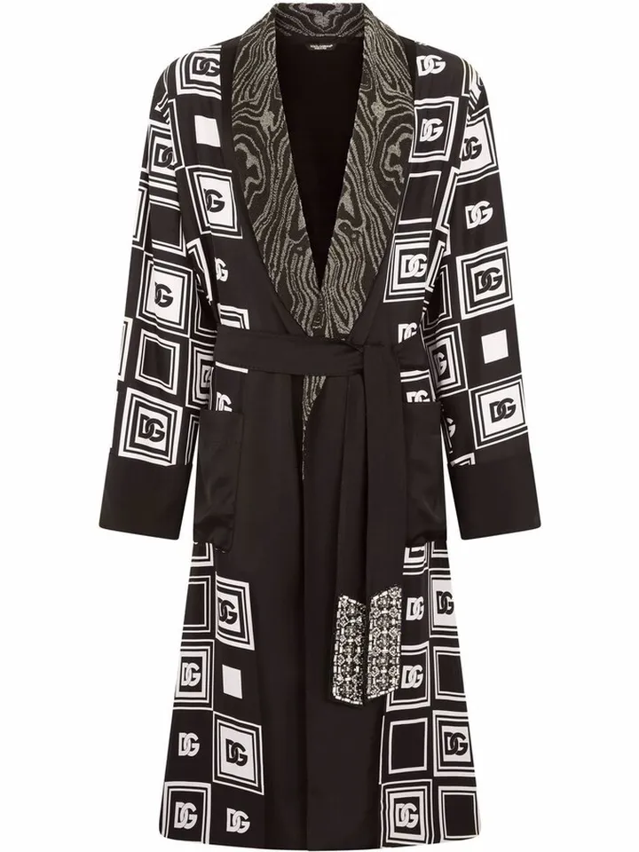 Geometric Logo-Print Silk Robe