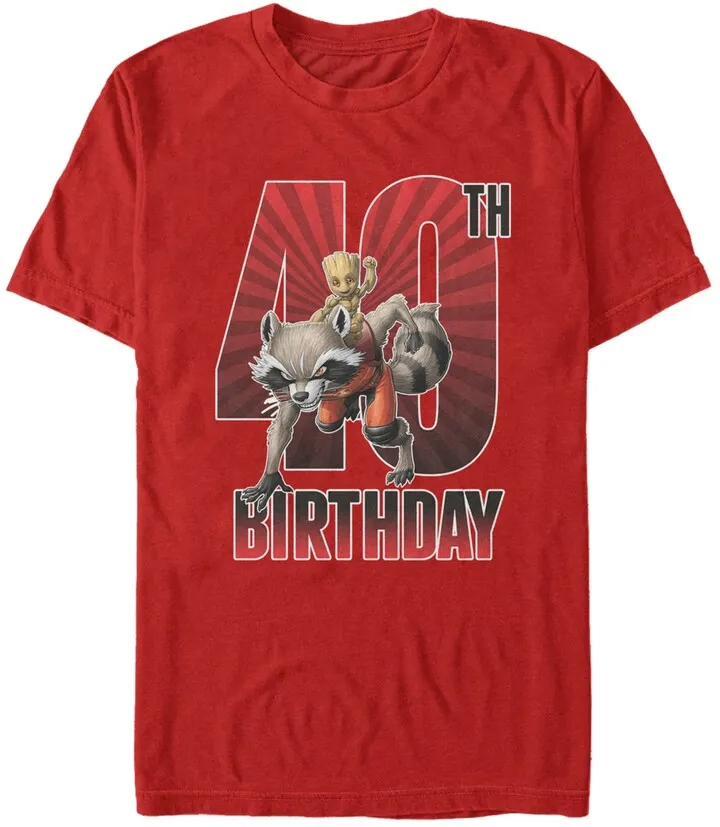 Fifth Sun Men's Marvel Guardians of The Galaxy Rocket and Baby Groot 40th Birthday Short Sleeve T-Shirt