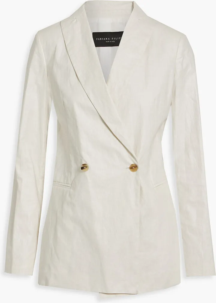 Double-breasted coated linen blazer