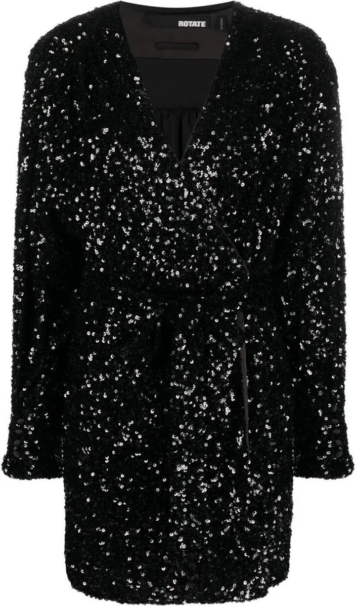 Sequin-Embellished Wrap Minidress