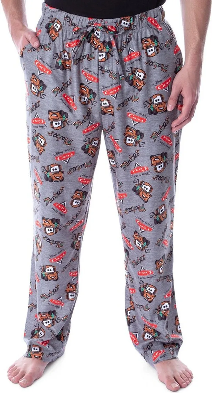 Disney Men's Cars Mater Cartoon Toss Print Character Sleep Pajama Pants (XL) Grey