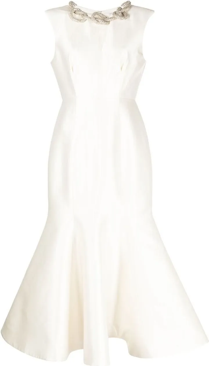 Crystal-Embellished Flared Midi Dress