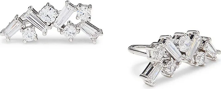 Tezoro Rhodium Plated & Cubic Zirconia Climber Earrings
