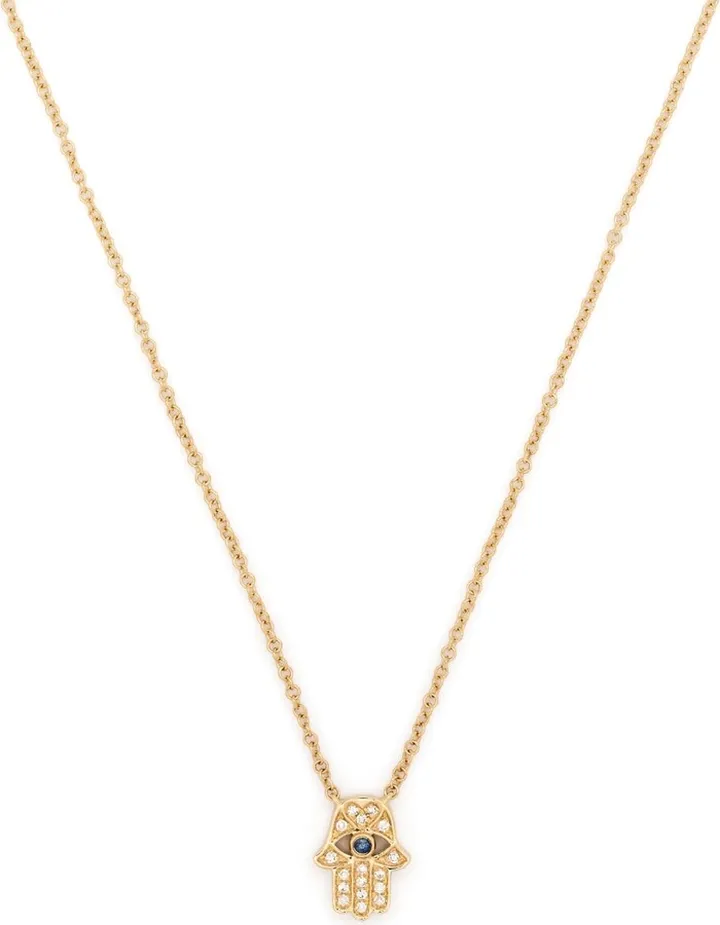 14kt yellow gold Hamsa sapphire and diamond necklace