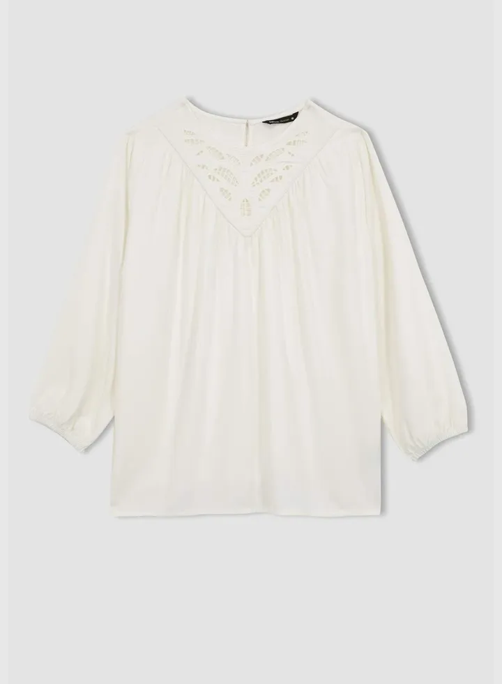 Woman Square Neck Woven Top Long Sleeve Blouse