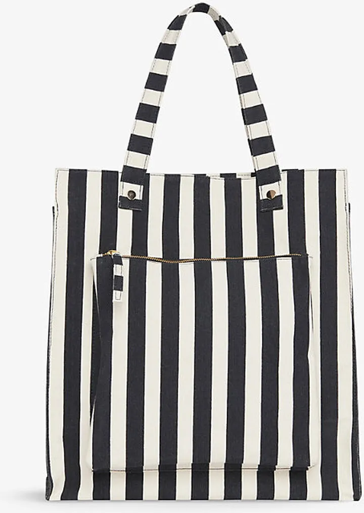 Womens Navy Sena Striped Cotton Canvas Tote bag