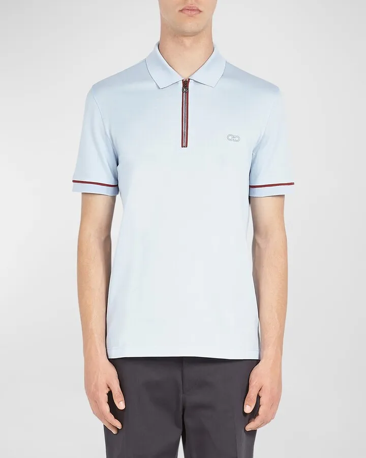 Men's Zip Polo Shirt with Piping