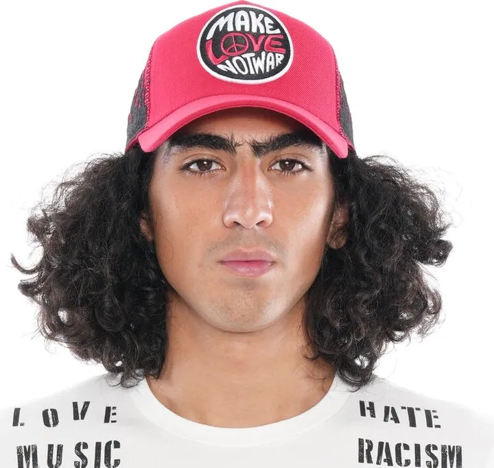 Cult of Individuality Make Love Not War Mesh Back Trucker Cap In Coral - Red