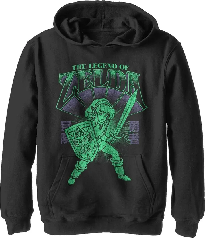 Boy's Nintendo Adventure of Link Pull Over Hoodie - Black - Large