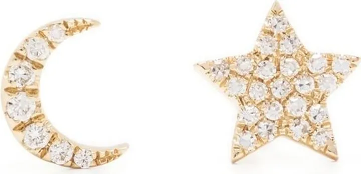 14kt yellow gold Star and Moon diamond stud earrings