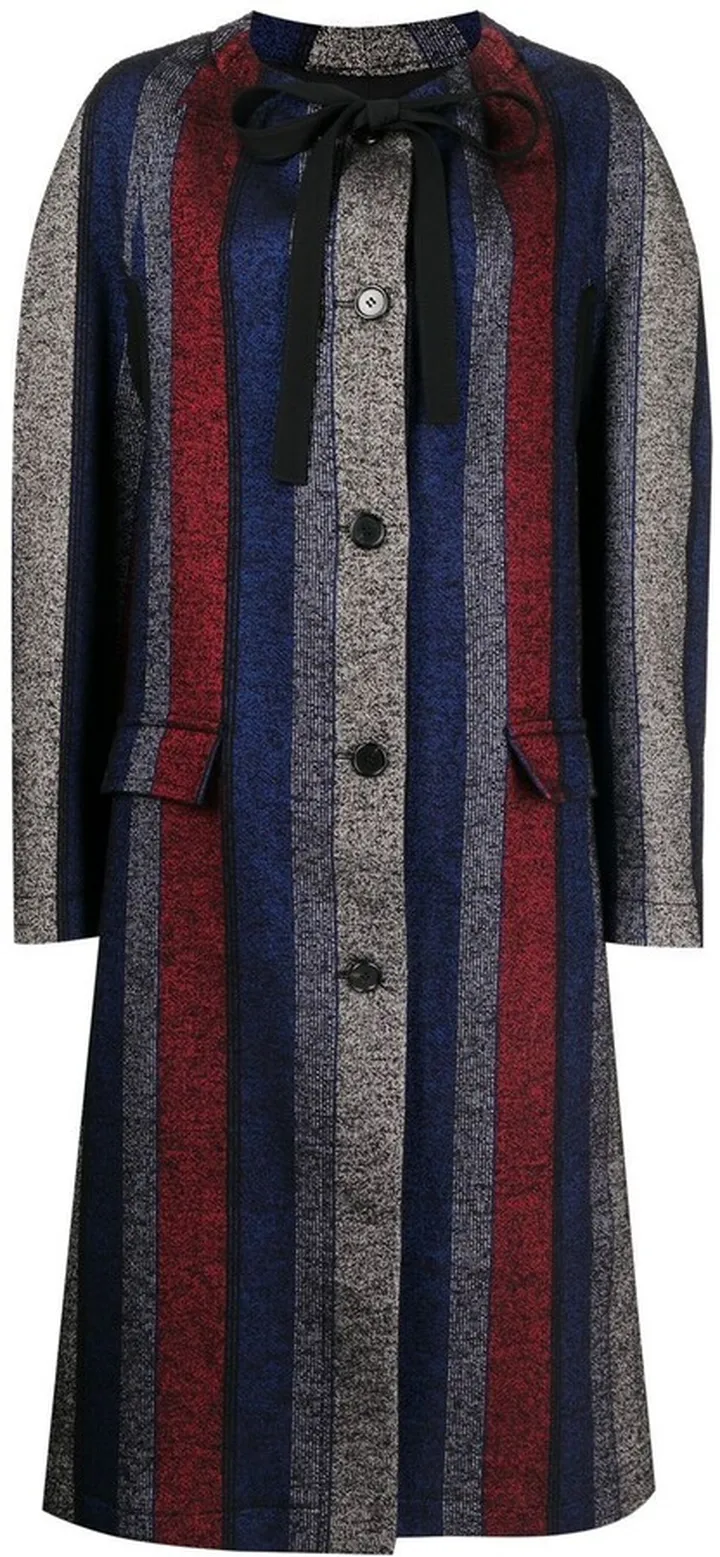 Striped Bow-Detail Coat