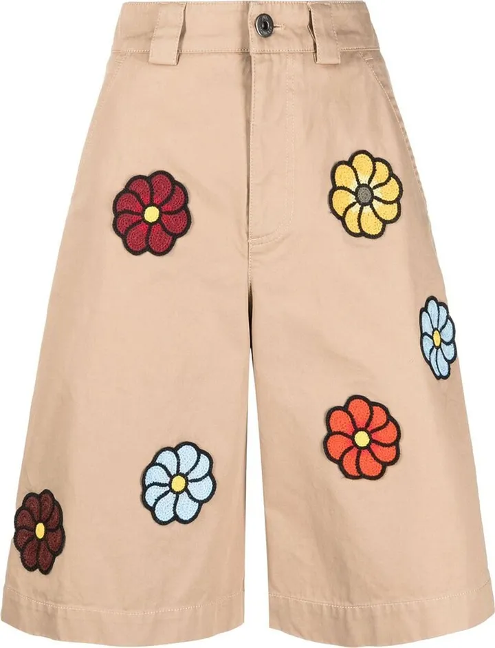 Macramé Flower-Embroidery Bermuda Shorts