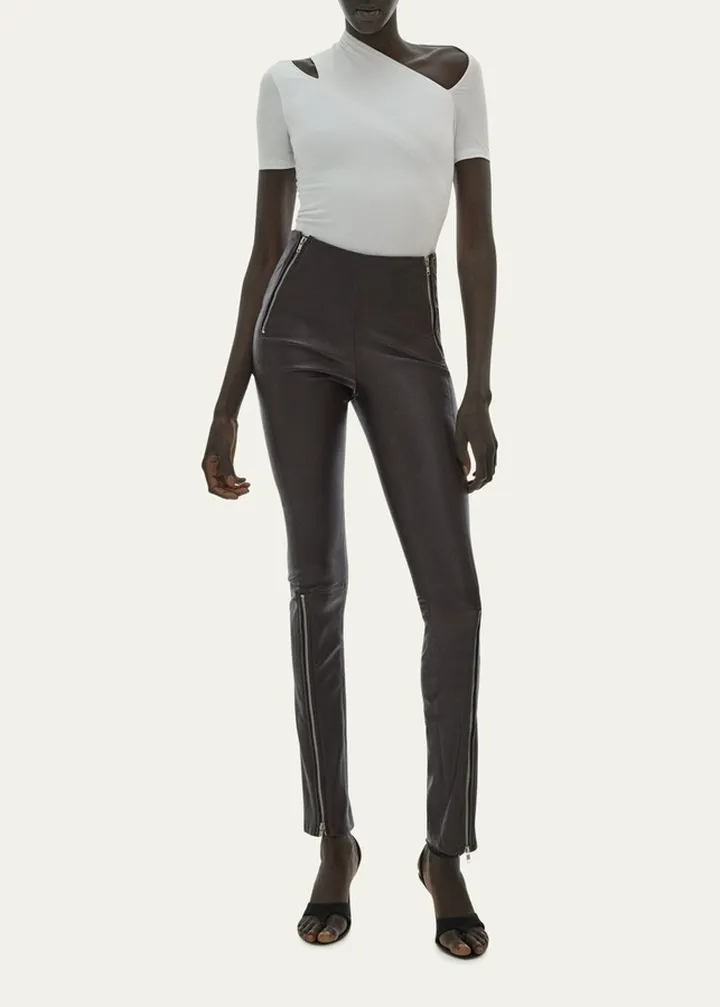 Skinny-Leg Zip Leather Pants