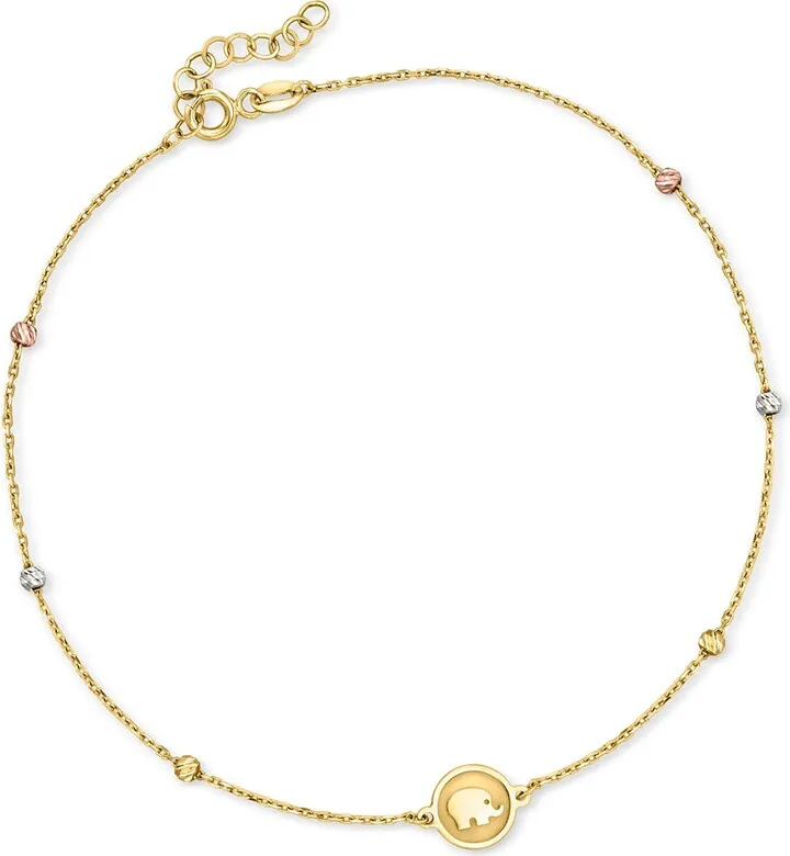 Ross-Simons 14kt Tri-Colored Gold Elephant Charm Anklet