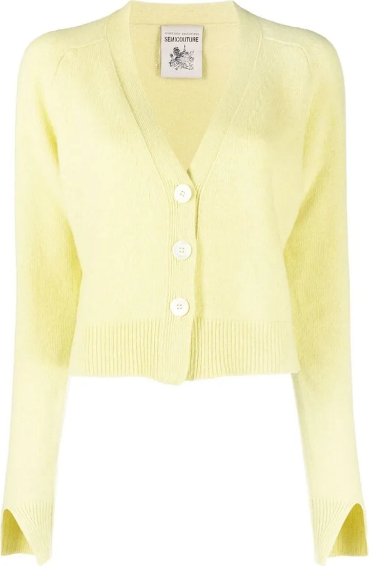 V-neck split-cuff cardigan