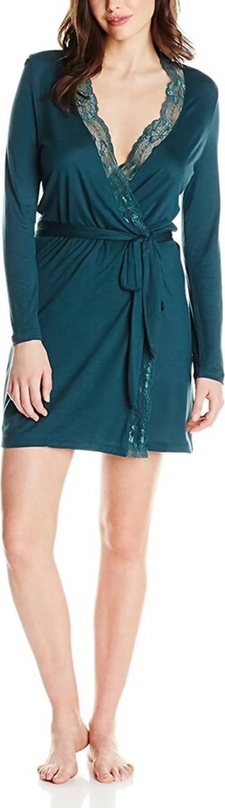 Everly Lace Trim Robe in Evergreen