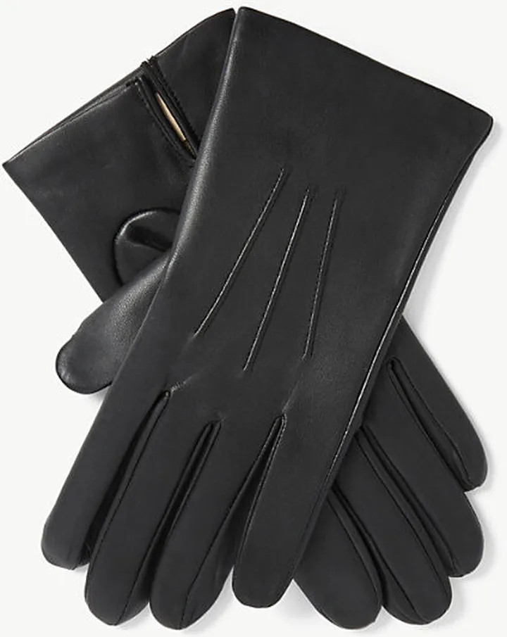 Mens Black Bath Cashmere-lined Leather Gloves