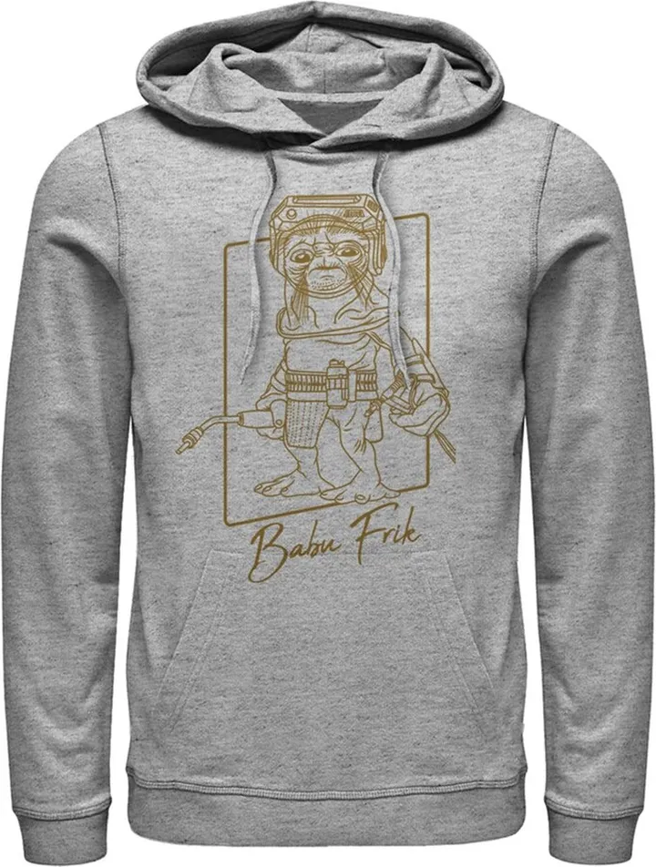 Men's Star Wars: The Rise of Skywalker Babu Frik Outline Pull Over Hoodie - Athletic Heather - Large
