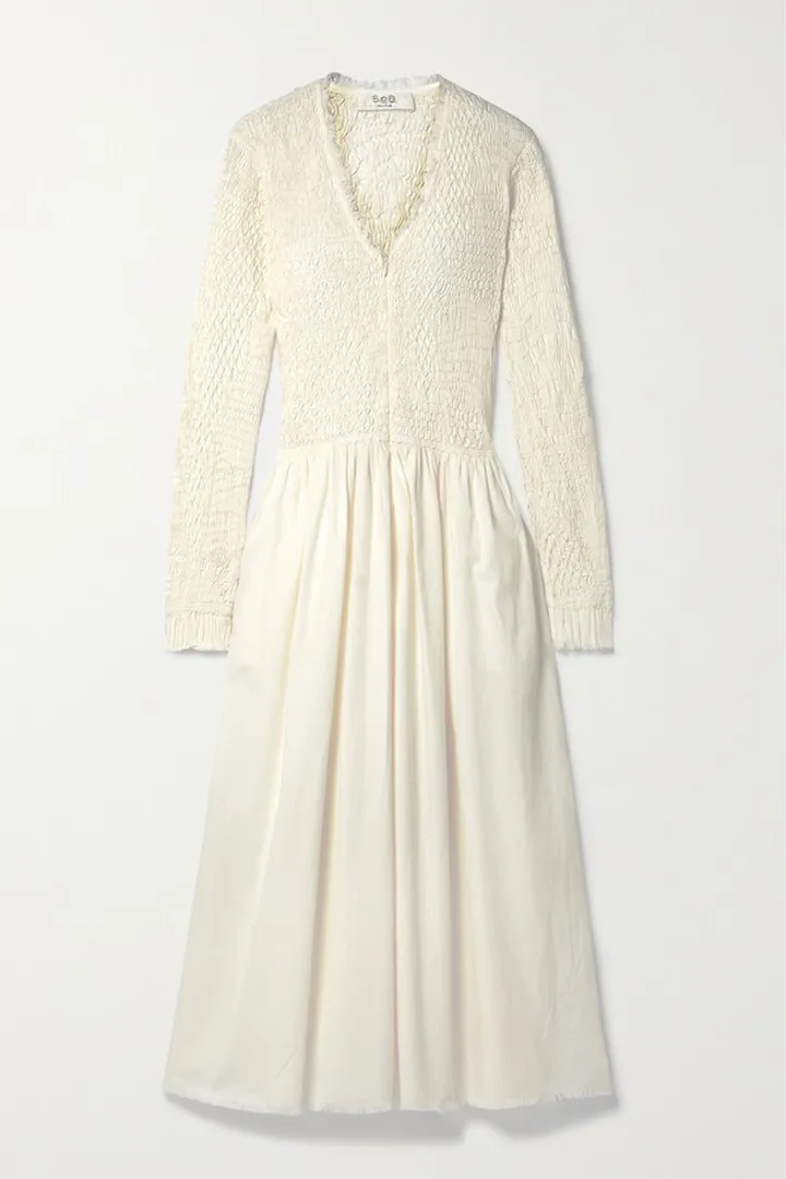 Sea - Casey Shirred Cotton-poplin Midi Dress - White